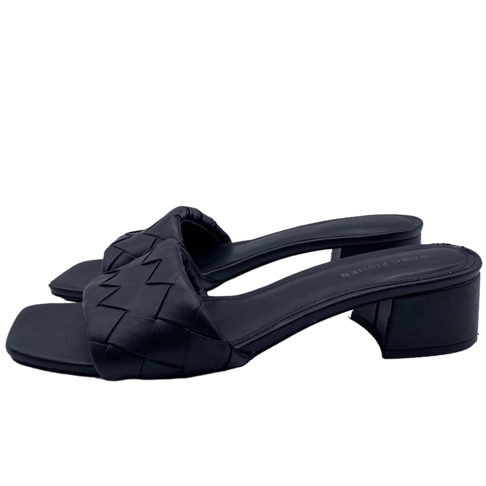 Marc Fisher Black Woven Square-Toe Block Heel Sandals - Picture 2 of 15